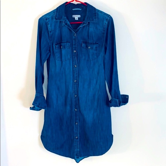 Merona | Denim Long Sleeve Collared Dress | Button Down With Pockets | Fitted - Picture 1 of 9